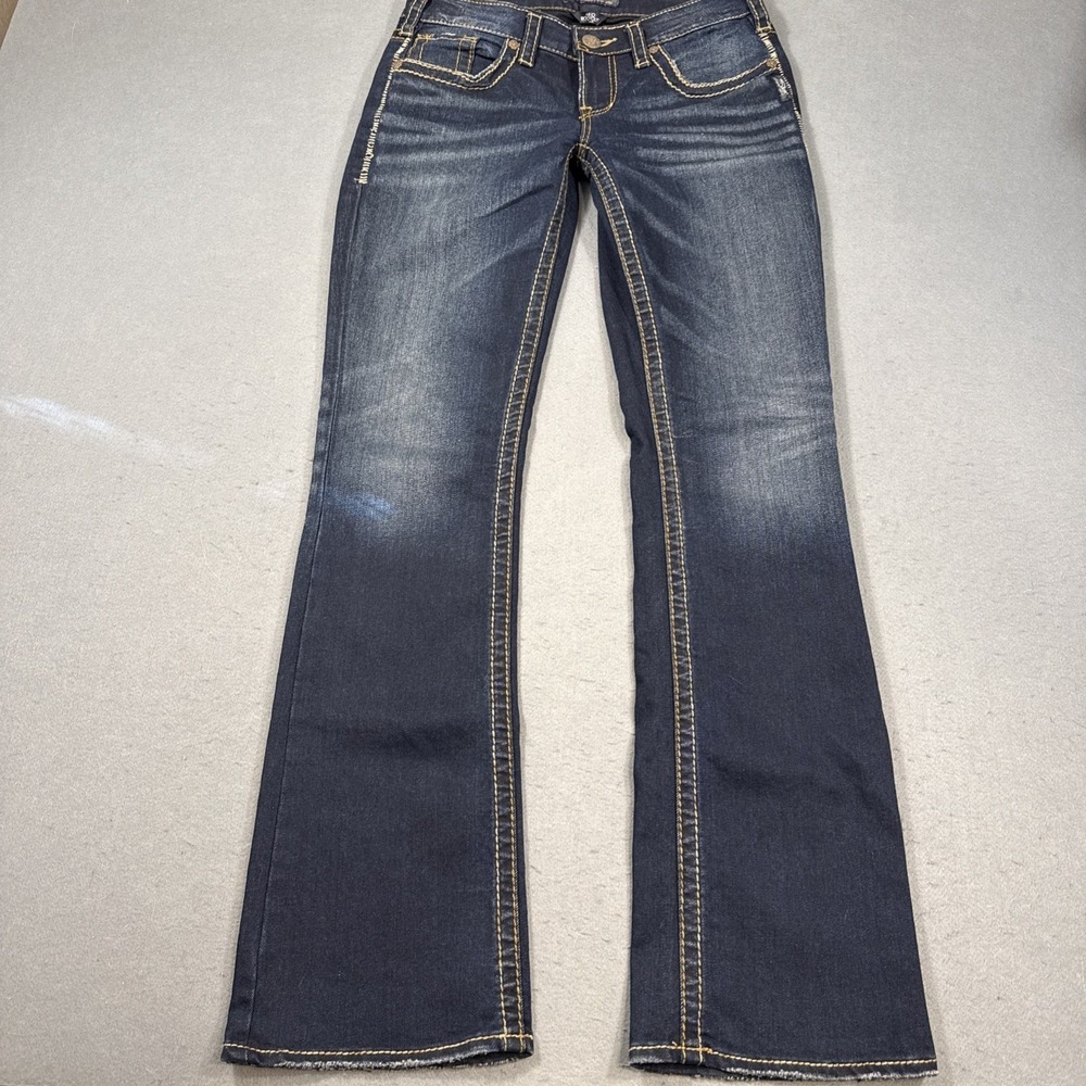 JEANS BOOT CUT Silver Jeans Women28X33  AIKO Low Rise DARK THICK STITCH NWOT